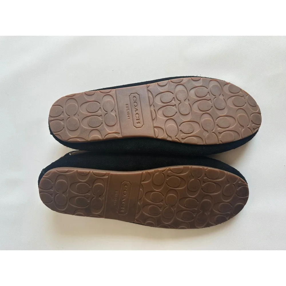 Coach Antonia Black Suede Shearling Lined Moccasin Slippers Womens 10B A8809